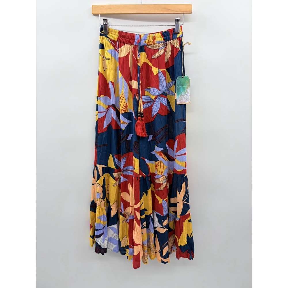 True Destinations Resort Wear Womens Small Tropical Floral Wide Leg Ruffled Pant